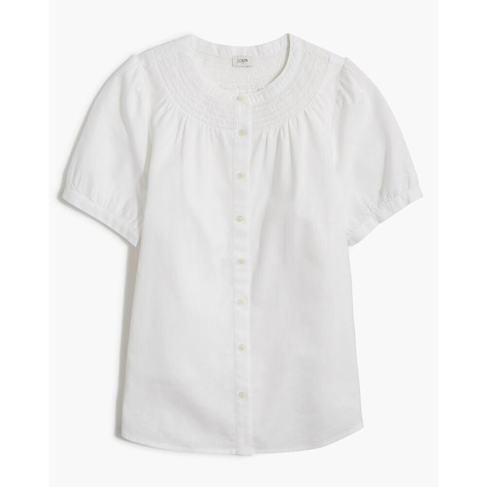 NWT J. Crew Linen-Blend Short-Sleeve Smock-Neck Top Size S